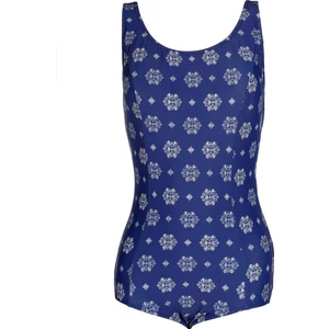 Kadın Büyük Beden Kuplu Mavi Beyaz Desenli Mayo