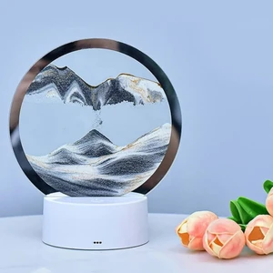 3D LED Işıklı Kum Saati Gece Lambası 7 Inç Kum Sanatı Ev Ofis Dekorasyonu Gri