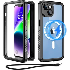M.TK Moveteck Apple Iphone 14 Kılıf 360 Derece Su Geçirmez Telefon Kılıfı Toz Geçirmez Zırh Tank Kapak Case Military Waterproof Magsafe Destekli Arkası Şeffaf Armour Ip-68