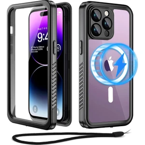 M.TK Moveteck Apple Iphone 14 Pro Max Kılıf 360 Derece Su Geçirmez Telefon Kılıfı Toz Geçirmez Zırh Tank Kapak Case Military Waterproof Magsafe Destekli Arkası Şeffaf Armour Ip-68