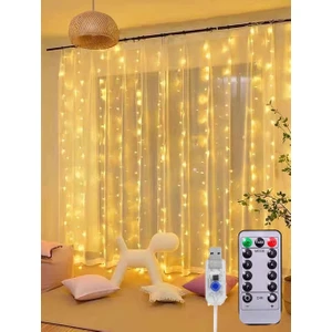 Hediye Filesi Perde LED 10 Sarkıtlı USB Li  3 Metre Kumandalı 8 Modlu (3 mt x 3 mt ) Peri LED