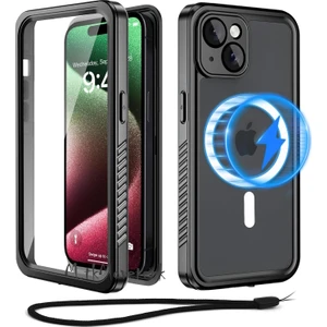 M.TK Moveteck Apple Iphone 15 Kılıf 360 Derece Su Geçirmez Telefon Kılıfı Toz Geçirmez Zırh Tank Kapak Case Military Waterproof Magsafe Destekli Arkası Şeffaf Armour Ip-68