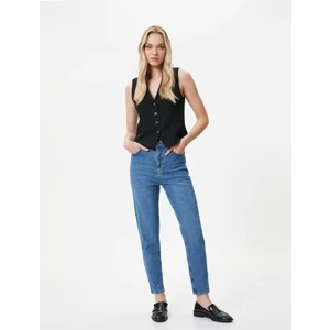 Yüksek Bel Slim Fit Kot Pantolon Rahat Kesim Dar Crop Paça Pamuklu - Mom Jean