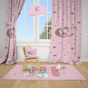 Talia Home Ay'da Oturan Kız Pembe Desenli Çocuk ve Bebek Odası Fon Perdesi 2 Kanat TLA-280