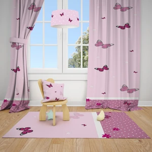 Talia Home Pembe Kelebek Desenli Çocuk ve Bebek Odası Fon Perdesi 2 Kanat TLA-206