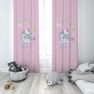 Kedi ve Unicorn Desenli Çocuk ve Bebek Odası Fon Perdesi 2 Kanat TLA-246