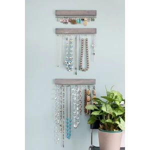 3lü Set Gri Renk Ahşap Takı Organizeri Kolye Bileklik Saat Gözlük Duvar Askısı Düzenleyici