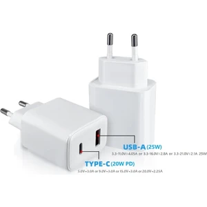 Super Hızlı 25W USB ve 20W Type-C Çift Çıkışlı 45W Pd Çoklu Şarj Başlığı Adaptörü