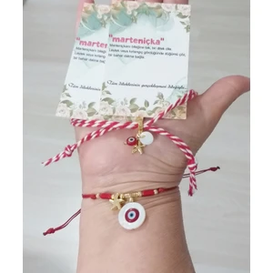 Funny Takı Halka Şeklinde Sedef ve Kırmızı Nazar Boncuklu Deniz Yıldızlı Ikili Marteniçka Bileklik