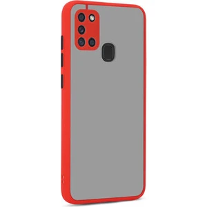 Techno Guru Samsung Galaxy A21S Kenarları Renkli Arkası Buğulu Şık Hux Silikon Kılıf