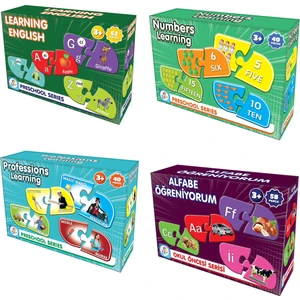 Laço Kids 4 Lü Okul Öncesi Eğitim Seti - Zeka Geliştirici - Ingilizce-Sayılar-Alfabe-Meslekler 190 Parça