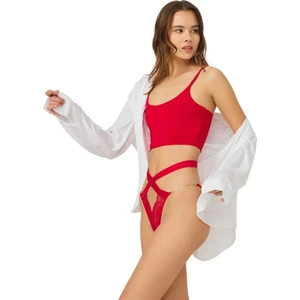 Dantelli Zincir Detaylı Tanga KÜLOT-6023-KIRMIZI