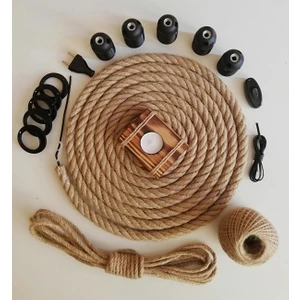 Özcan Life Jüt Halat 16-18MM KABLOLU5MT  Süsleme  Lambader Halat Sarkıt  E27 5mt,