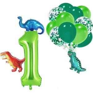 Patladı Gitti 1 Yaş Dinazor Set; Rakam Folyo, 3 Adet Mini Dinazor ve 10 Lu Balon