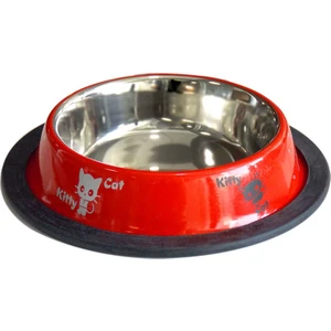 Kedi Desenli Çelik Mama Kabı Kırmızı 8 Oz