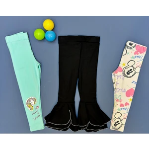 Baby Ellas 3 - 4 Yaş Ispanyol Volan Kroşeta, Kaşkorse ve Penye Üçlü Tayt Set (2023 Sezon)