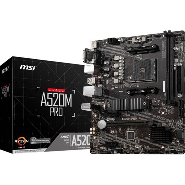 MSI A520M PRO AM4 DDR4 4600(OC) VGA DVI HDMI M.2 USB3.2 mATX Fiyatı