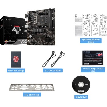 MSI A520M PRO AM4 DDR4 4600(OC) VGA DVI HDMI M.2 USB3.2 mATX Fiyatı