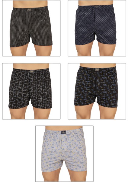 Özkan 11810 5'li Paketli Erkek Pamuklu Esnek Yumuşak Desenli Penye Boxer Şort Külot