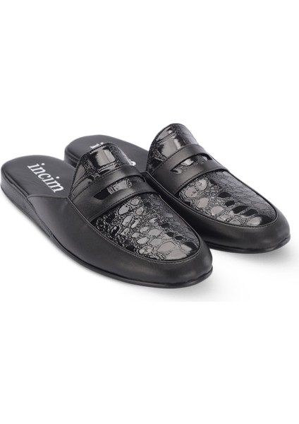 Incim ®| Stone Erkek Siyah Kroko Lüks Rahat Konforlu Misafir Ev Bohça Çeyiz ve Damat Terliği 302