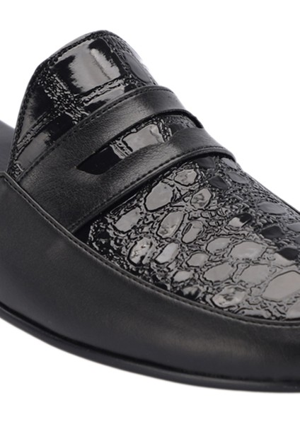 Incim ®| Stone Erkek Siyah Kroko Lüks Rahat Konforlu Misafir Ev Bohça Çeyiz ve Damat Terliği 302 modelleri