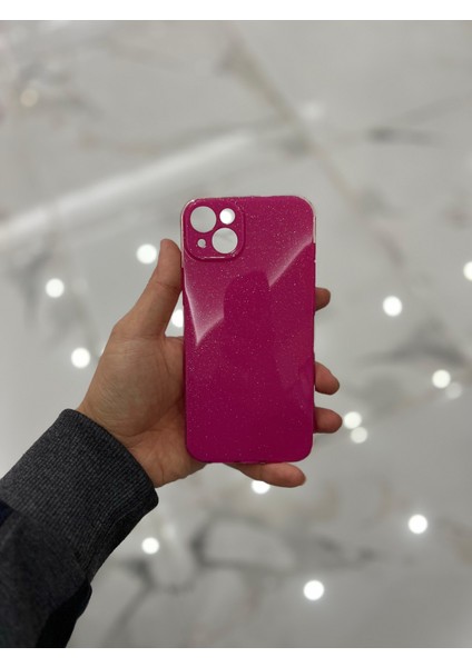 Apple iPhone 15 Plus Kamera Korumalı Simli Renkli Fuşya Silikon Kılıf