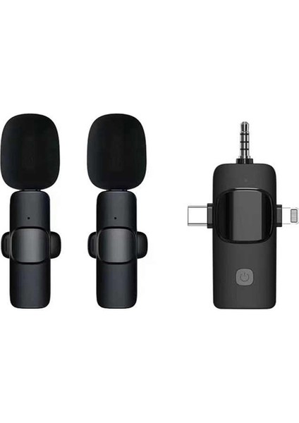 K9 Wireless 3IN1 (Kablosuz Mikrofon) Type-C - Lightning -3,5mm Jak Çiftli Yaka Mikrofonu - K9C2