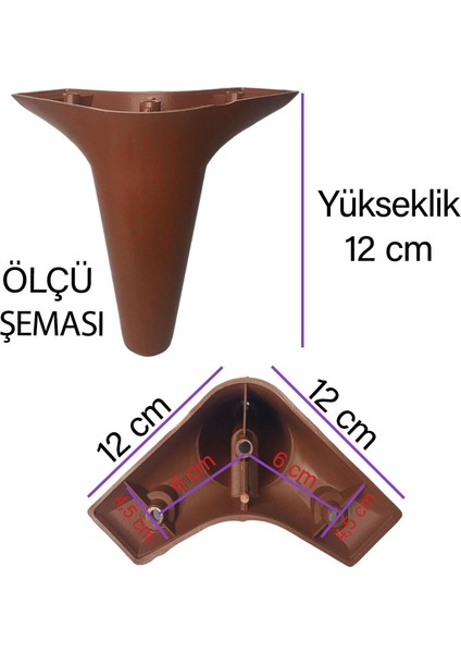 8 Adet Zelve 12 cm Kahverengi Lüx Mobilya Kanepe Sehpa Ünite Koltuk Ayağı Baza Ayak