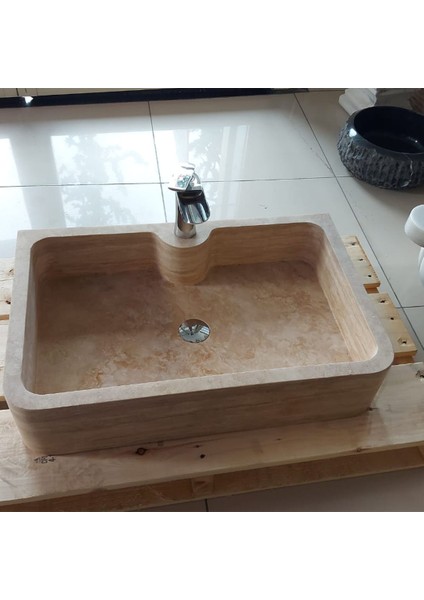 Traverten Batarya Çıkışlı Köşeli Lavabo