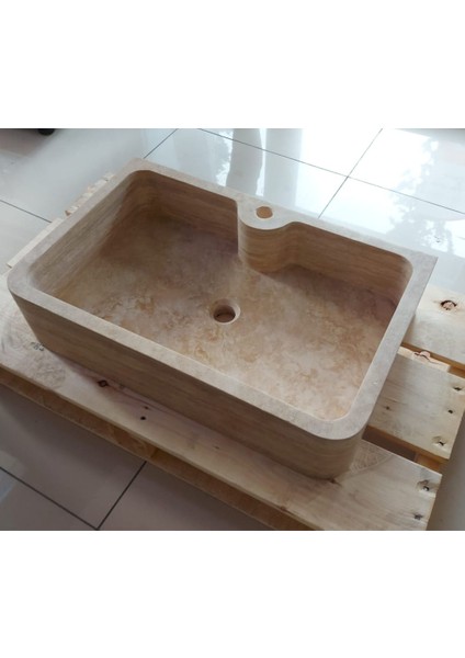 Traverten Batarya Çıkışlı Köşeli Lavabo