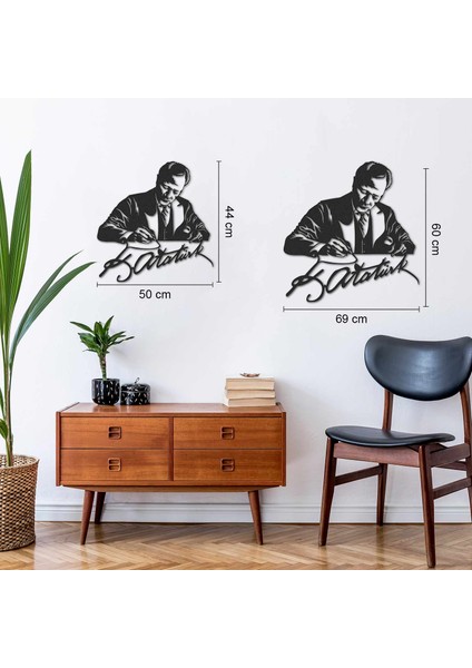 Atatürk ve Imza Metal Duvar Tablosu - Atatürk Hediyelik - Atatürk ve Imza - Atatürk Dekor -APT761