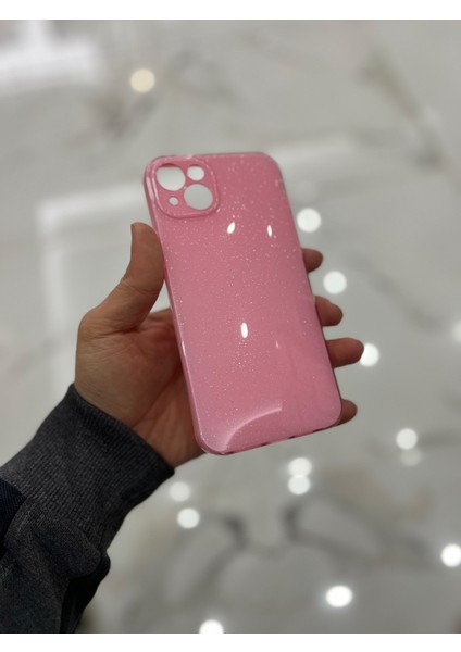 Apple iPhone 15 Plus Kamera Korumalı Simli Renkli Pembe Silikon Kılıf