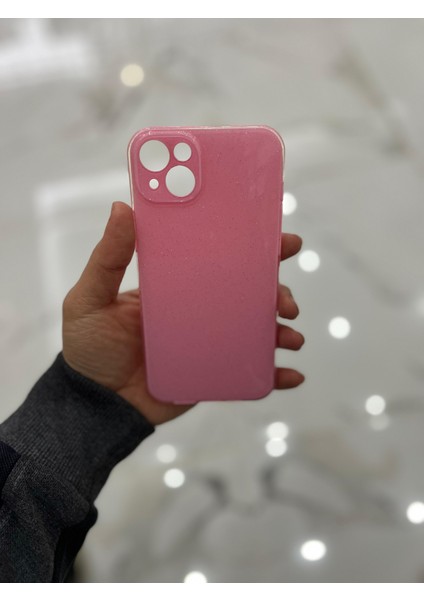 Apple iPhone 15 Plus Kamera Korumalı Simli Renkli Pembe Silikon Kılıf