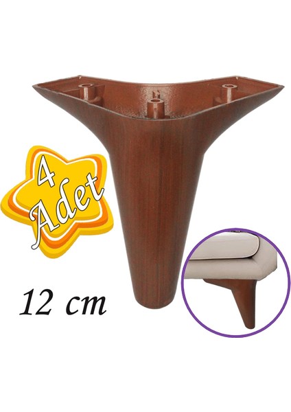 4 Adet Zelve 12 cm Ceviz Ahşap Desenli Lüx Mobilya Kanepe Sehpa Ünite Koltuk Ayağı Baza Ayak