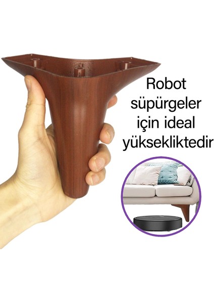 4 Adet Zelve 12 cm Ceviz Ahşap Desenli Lüx Mobilya Kanepe Sehpa Ünite Koltuk Ayağı Baza Ayak