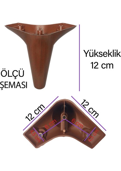 4 Adet Zelve 12 cm Ceviz Ahşap Desenli Lüx Mobilya Kanepe Sehpa Ünite Koltuk Ayağı Baza Ayak