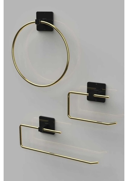Yapışkanlı Paslanmaz Gold Rulo Havluluk Wc Kağıtlık ve Çember Havluluk Banyo Mutfak 3'lü Set