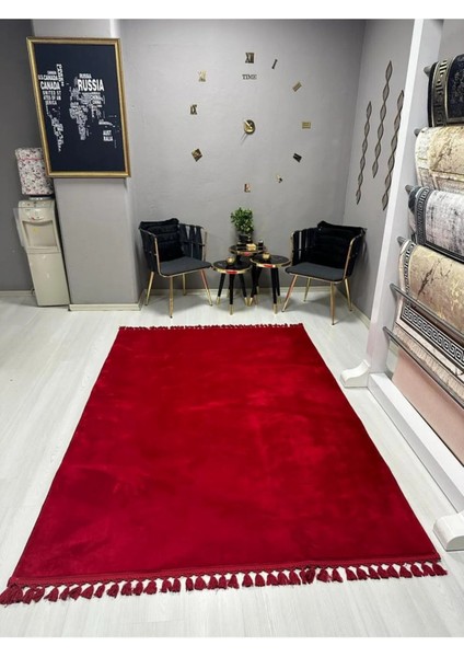 Milaser Puffy | Peluş Kırmızı Oturma Odası, Salon, Mutfak, Antre, Çocuk Odası Halısı