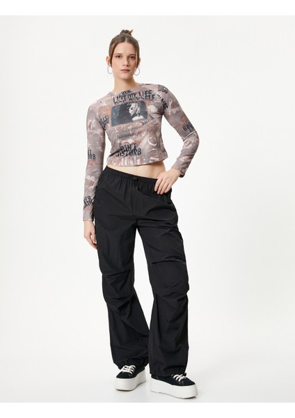 Baskılı Uzun Kollu Tişört Bisiklet Yaka Slim Fit fiyatları