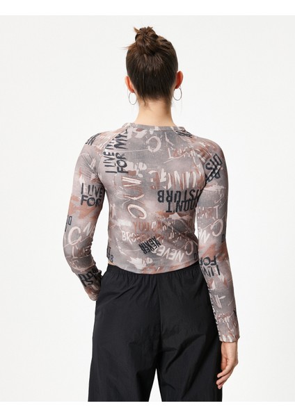 Baskılı Uzun Kollu Tişört Bisiklet Yaka Slim Fit fırsatları