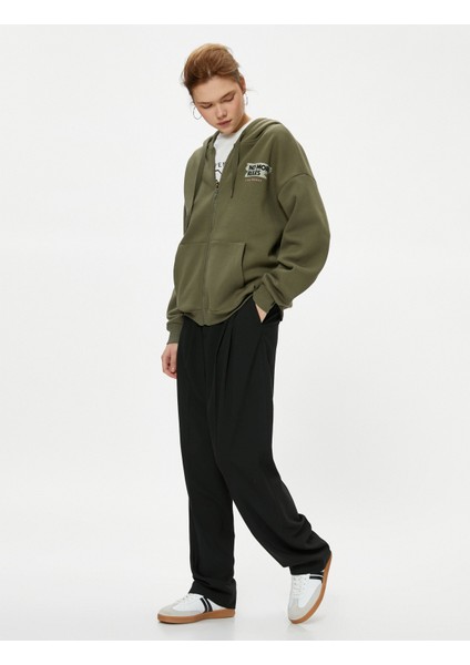 Kapşonlu Fermuarlı Sweatshirt Oversize Arkası Fotoğraf Baskılı Cepli