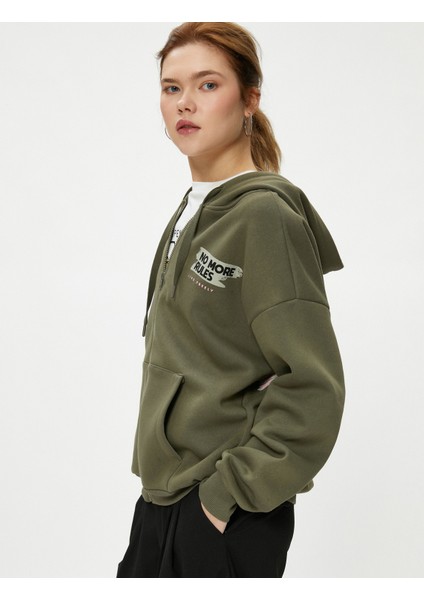 Kapşonlu Fermuarlı Sweatshirt Oversize Arkası Fotoğraf Baskılı Cepli