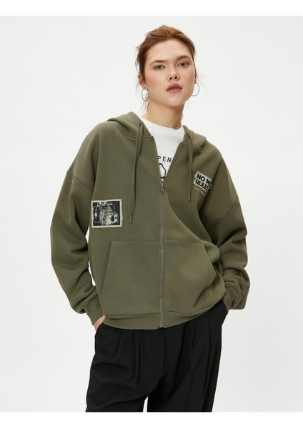 Kapşonlu Fermuarlı Sweatshirt Oversize Arkası Fotoğraf Baskılı Cepli