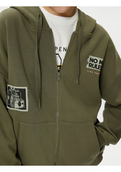 Kapşonlu Fermuarlı Sweatshirt Oversize Arkası Fotoğraf Baskılı Cepli