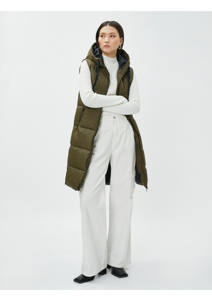 Şişme Yelek Fermuarlı Kapüşonlu Cepli