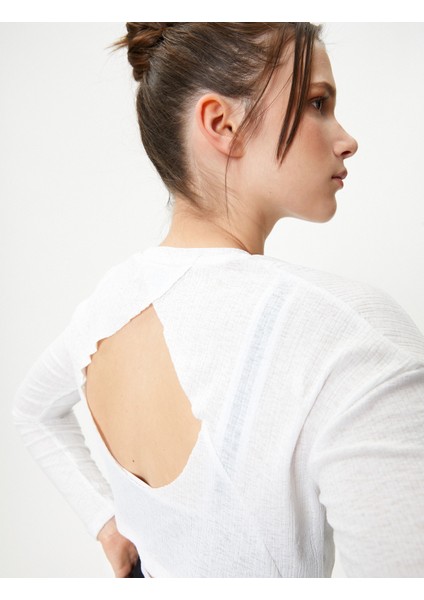Arkası Pencere Detaylı Spor Crop Tişört Uzun Kollu Bisiklet Yaka