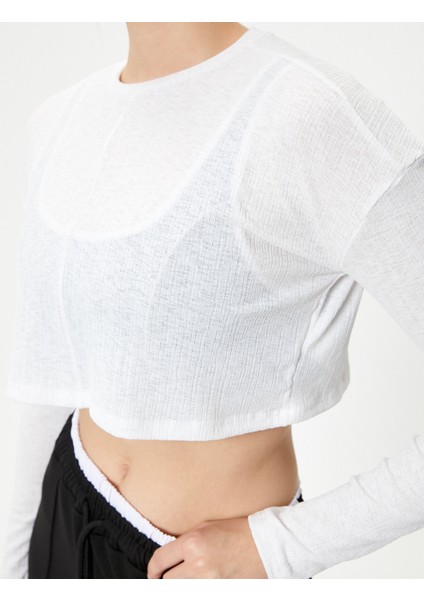 Arkası Pencere Detaylı Spor Crop Tişört Uzun Kollu Bisiklet Yaka indirimleri