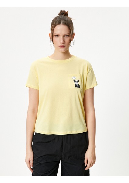 Cep Detaylı Baskılı Tişört Pamuklu Kısa Kollu Bisiklet Yaka modelleri