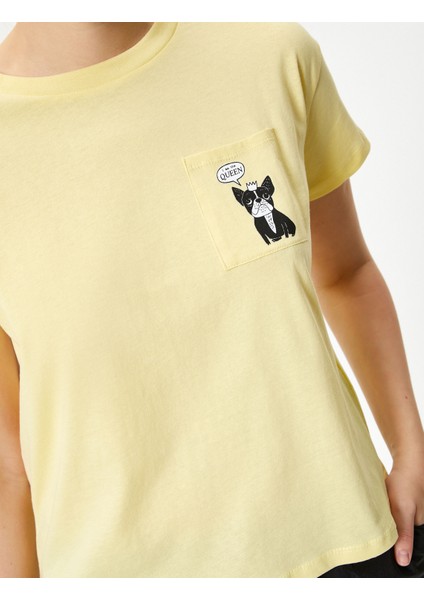 Cep Detaylı Baskılı Tişört Pamuklu Kısa Kollu Bisiklet Yaka indirimleri