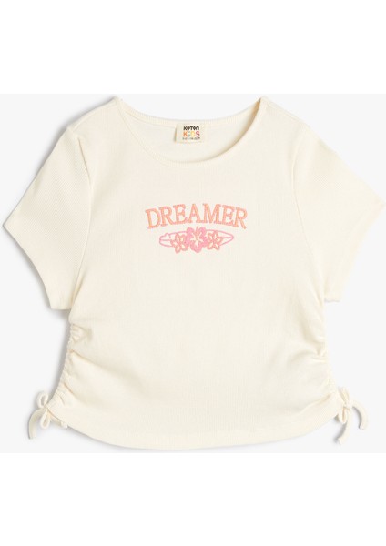 Tişört Slogan Baskılı Ribanalı Kısa Kollu Pamuklu